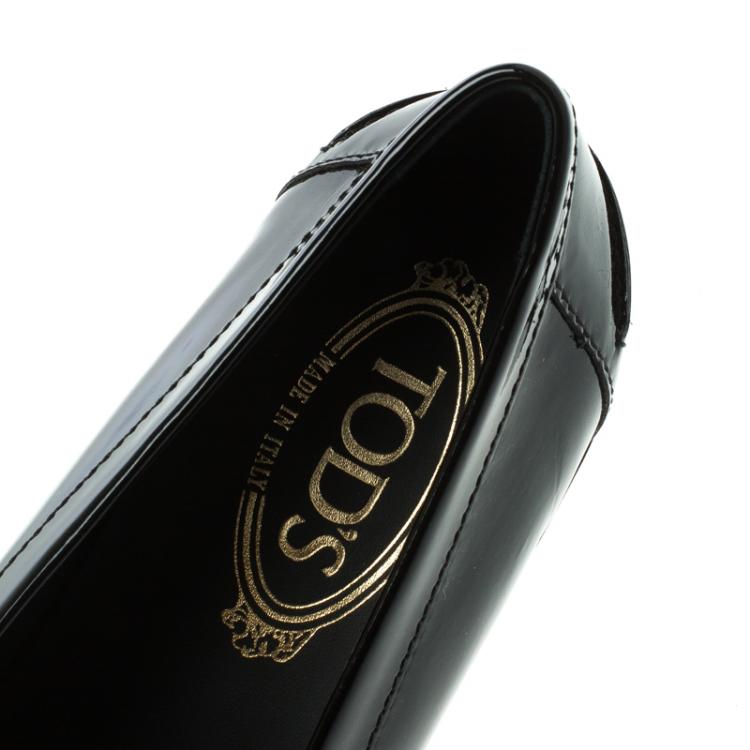 Pre Owned Tod's Black Patent Leather Buckle Loafers Size 40