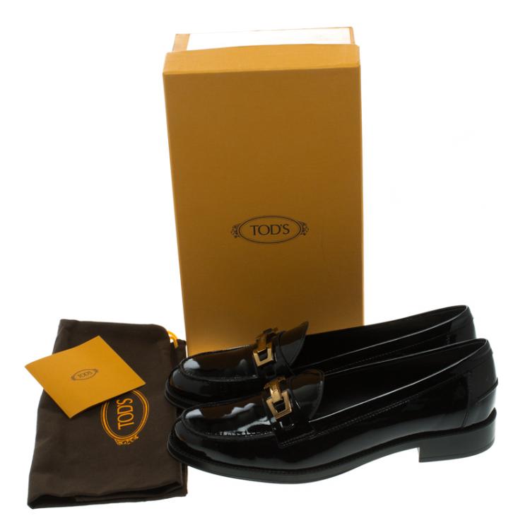 Pre Owned Tod's Black Patent Leather Buckle Loafers Size 40
