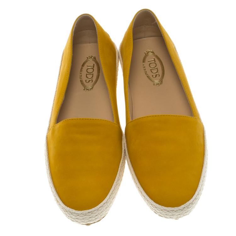Pre Owned Tod's Mustard Yellow Suede Espadrille Skate Sneakers Size 37.5