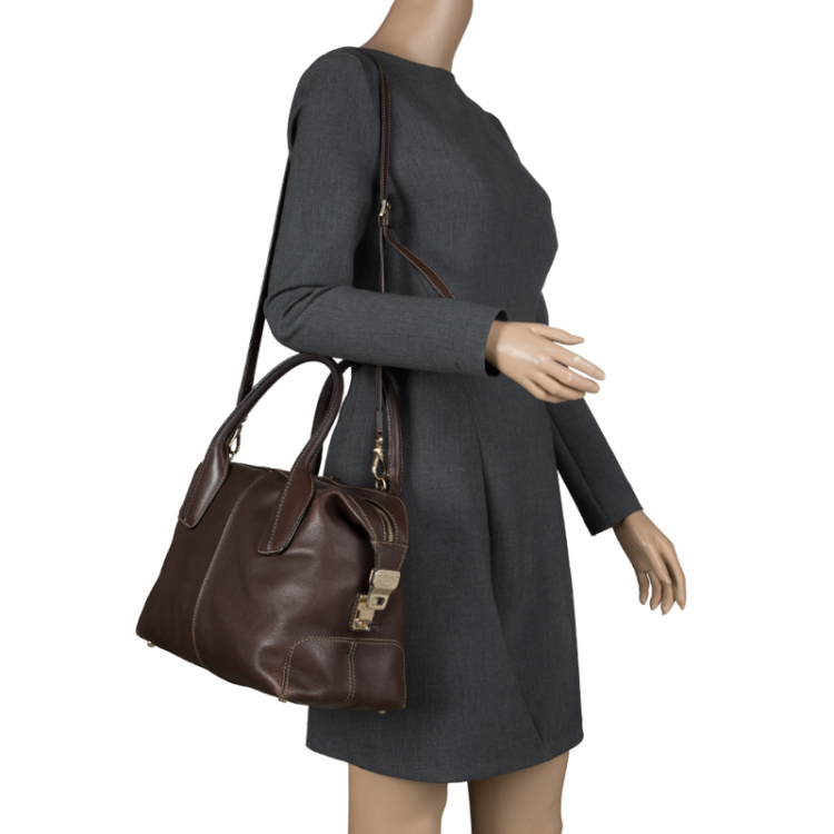 Pre Owned Tod's Dark Brown Leather D Cube Bowler Bag