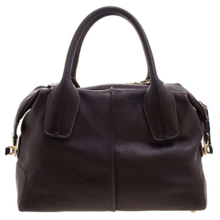 Pre Owned Tod's Dark Brown Leather D Cube Bowler Bag