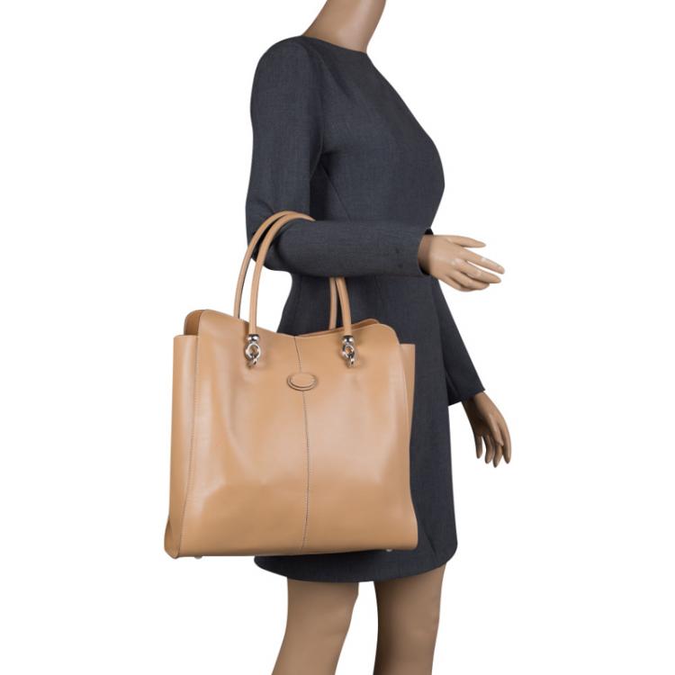 Pre Owned Tod's Beige Leather Sella Shopping Bag