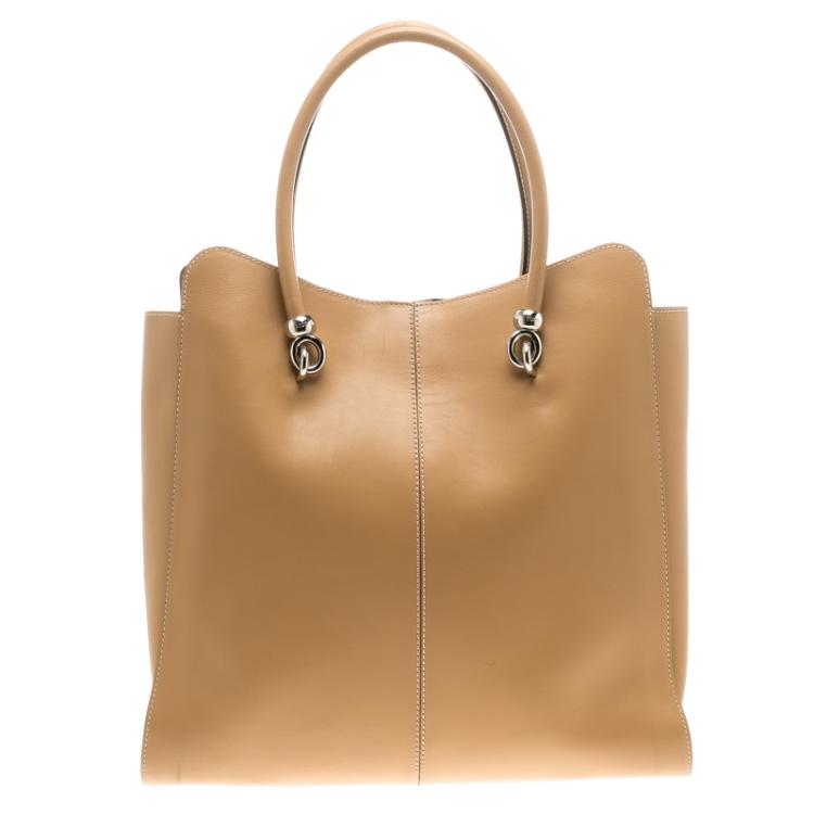 Pre Owned Tod's Beige Leather Sella Shopping Bag