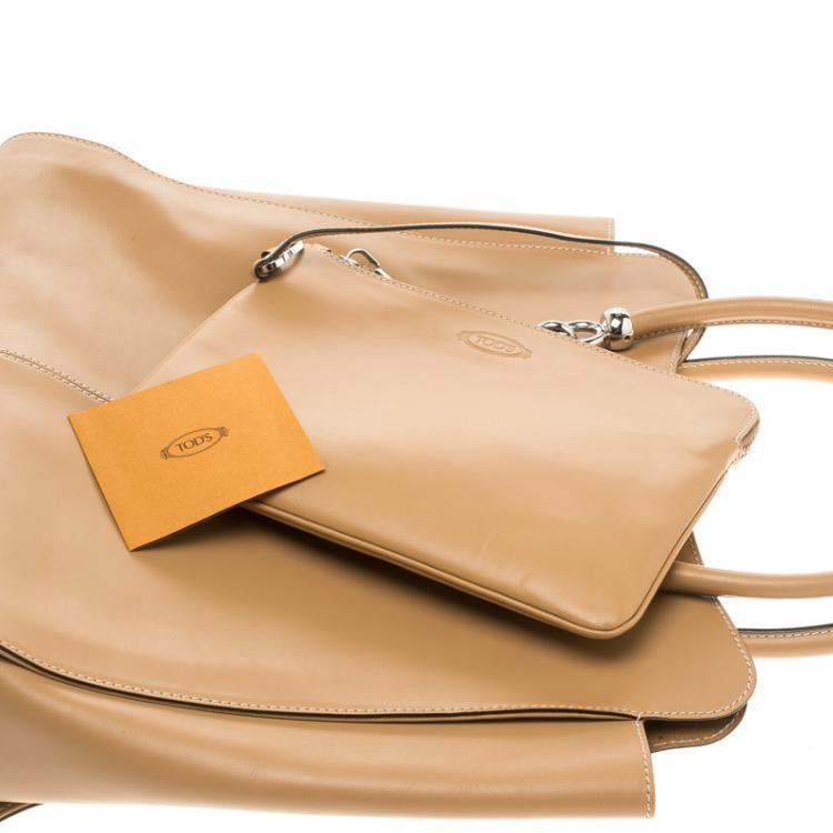 Pre Owned Tod's Beige Leather Sella Shopping Bag