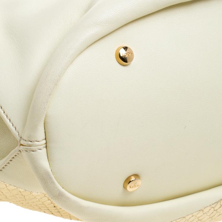 Pre Owned Tod's Cream/Gold Leather and Python Horse Block Grand Shopping Tote
