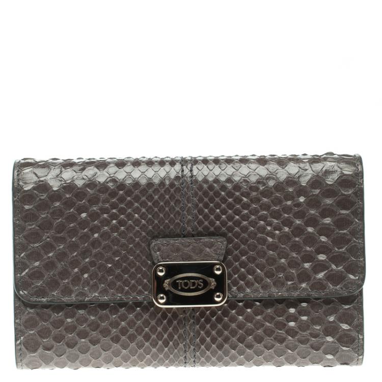 Pre Owned Tod's Grey Python Tri Fold Wallet