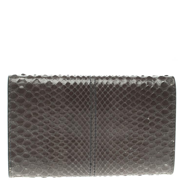 Pre Owned Tod's Grey Python Tri Fold Wallet