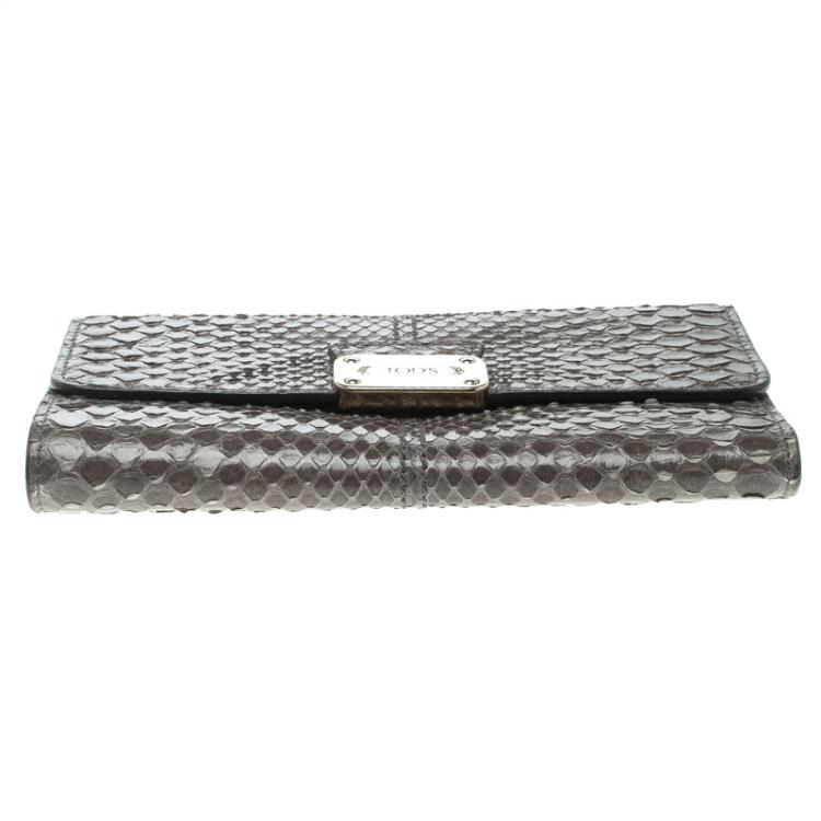 Pre Owned Tod's Grey Python Tri Fold Wallet