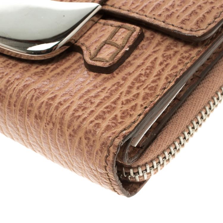 Pre Owned Tod's Brown Tetured Leather Compact Wallet 