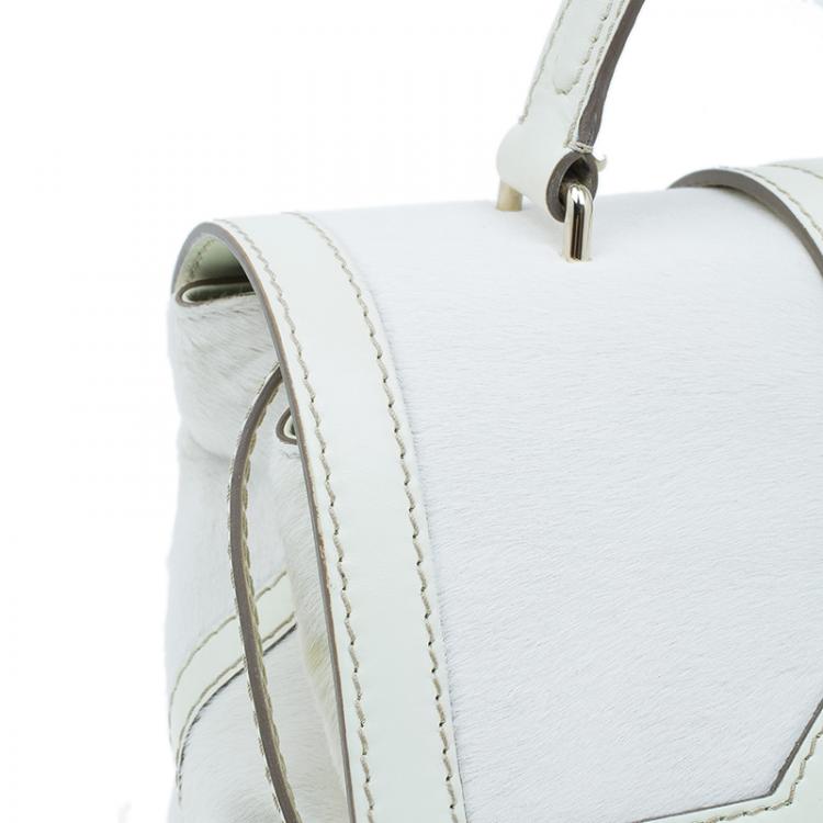 Pre Owned Tod’s White Pony Hair Passante Patta Media Shoulder Bag