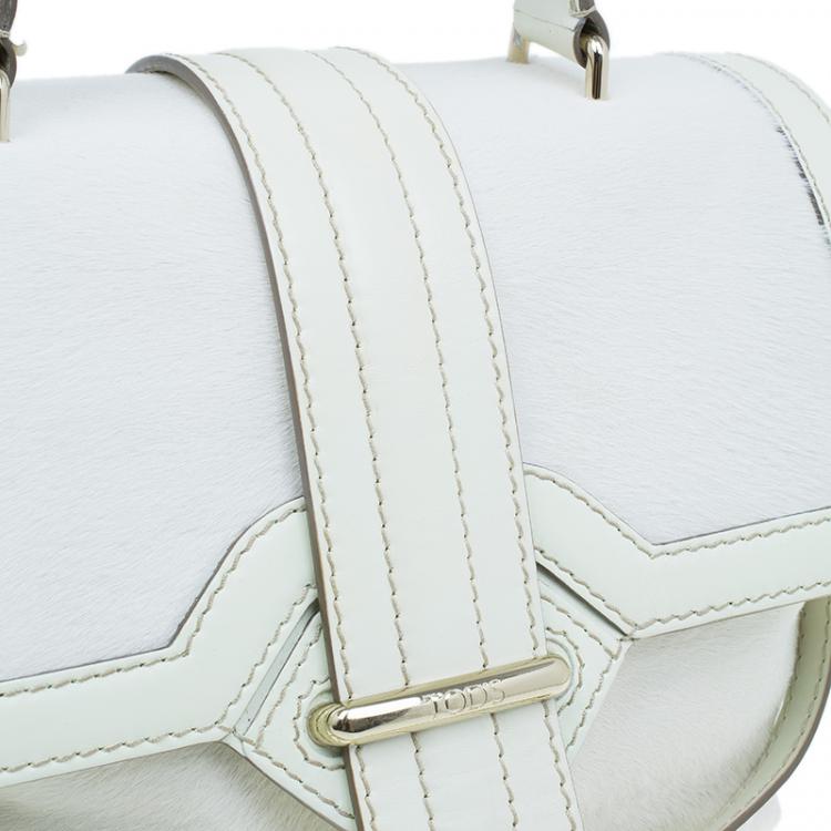 Pre Owned Tod’s White Pony Hair Passante Patta Media Shoulder Bag