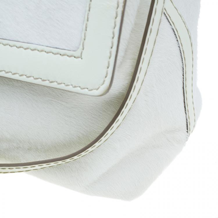 Pre Owned Tod’s White Pony Hair Passante Patta Media Shoulder Bag