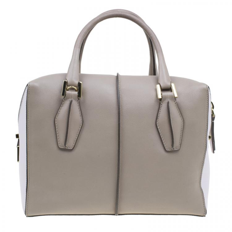 Pre Owned Tod's Beige/Pink Leather Small D-Cube Bowler Bag