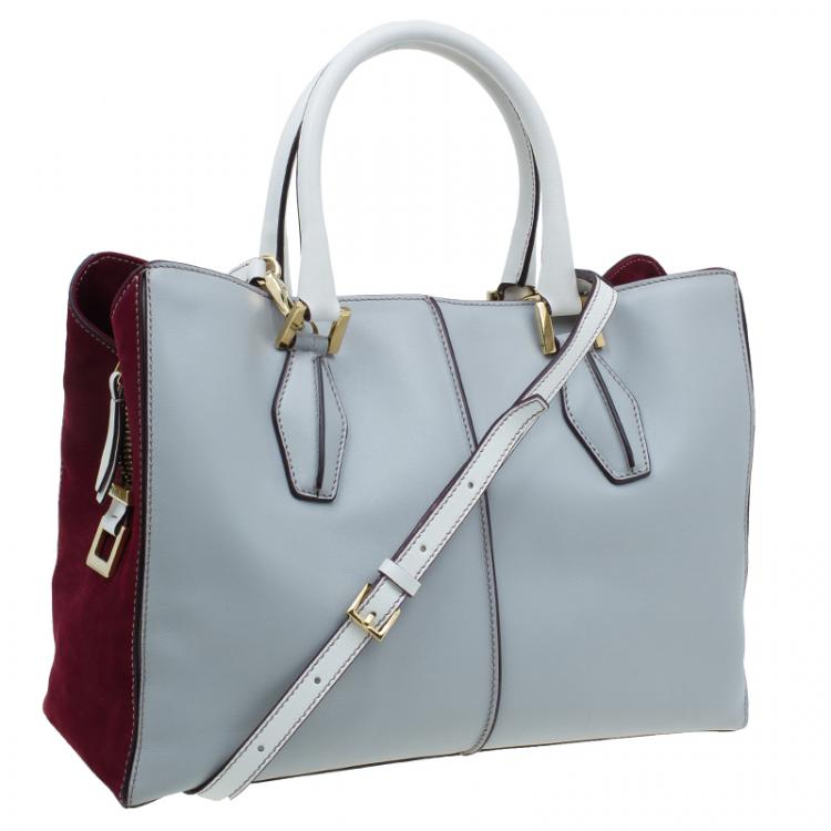 Pre Owned Tod's Grey Bi Color Leather Medium D-Cube Tote Bag