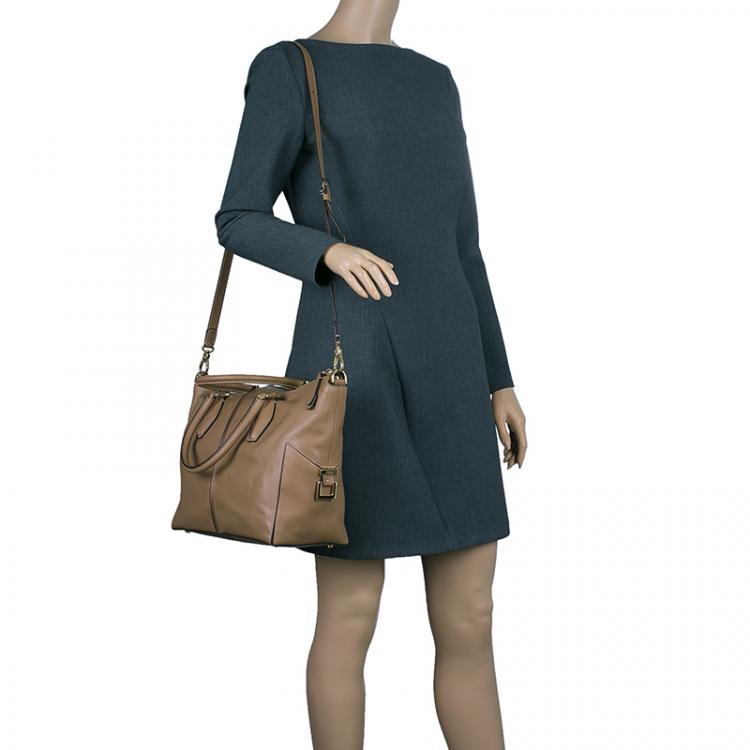 Pre Owned Tod's Beige Leather Small CC Zip Tote Bag