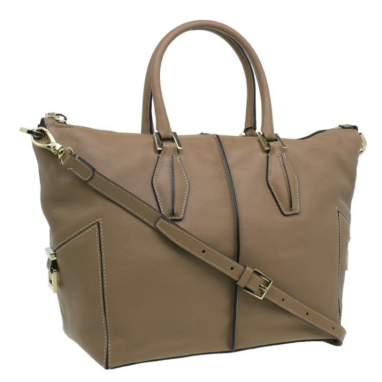 Pre Owned Tod's Beige Leather Small CC Zip Tote Bag