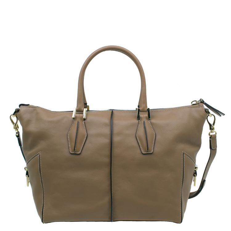 Pre Owned Tod's Beige Leather Small CC Zip Tote Bag