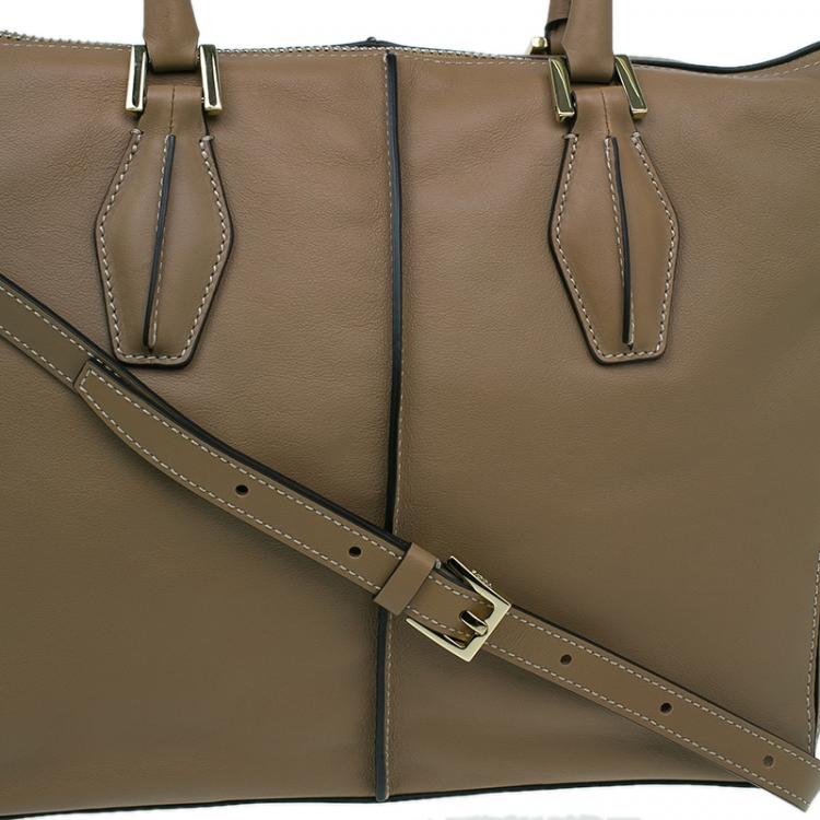 Pre Owned Tod's Beige Leather Small CC Zip Tote Bag