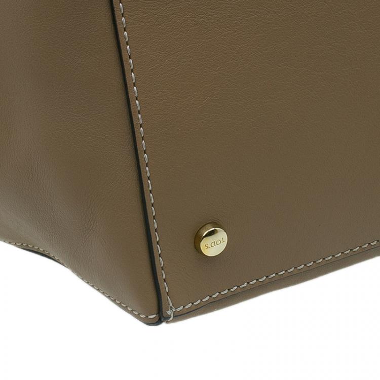 Pre Owned Tod's Beige Leather Small CC Zip Tote Bag
