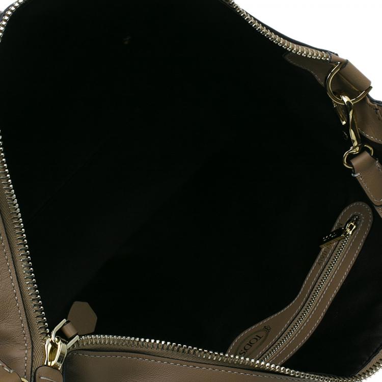 Pre Owned Tod's Beige Leather Small CC Zip Tote Bag