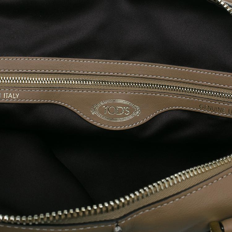 Pre Owned Tod's Beige Leather Small CC Zip Tote Bag