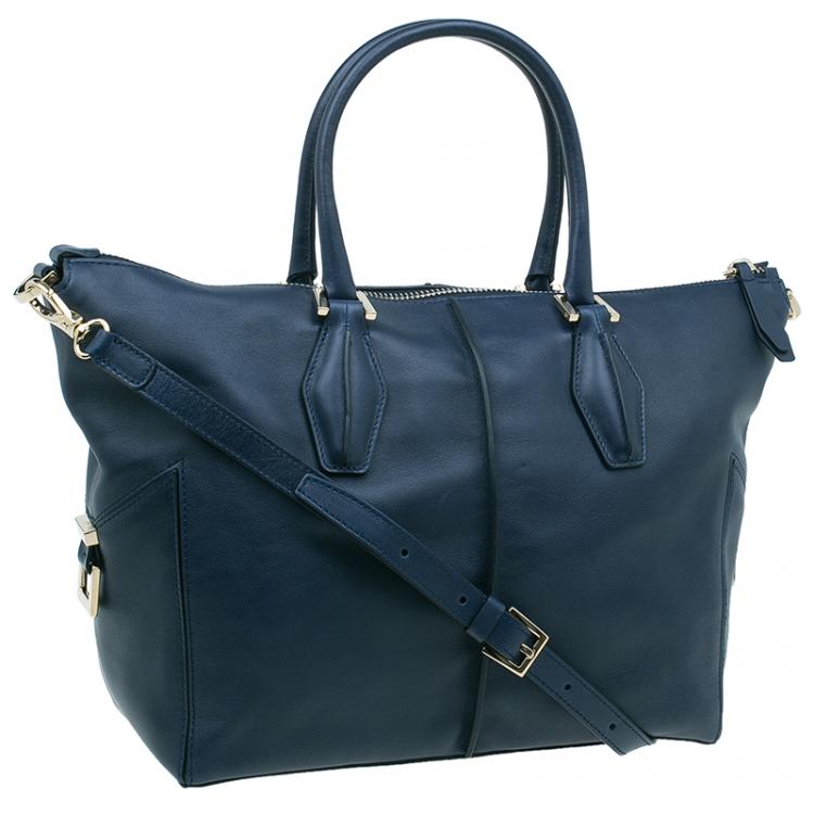 Pre Owned Tod's Dark Blue Leather Small CC Zip Tote Bag