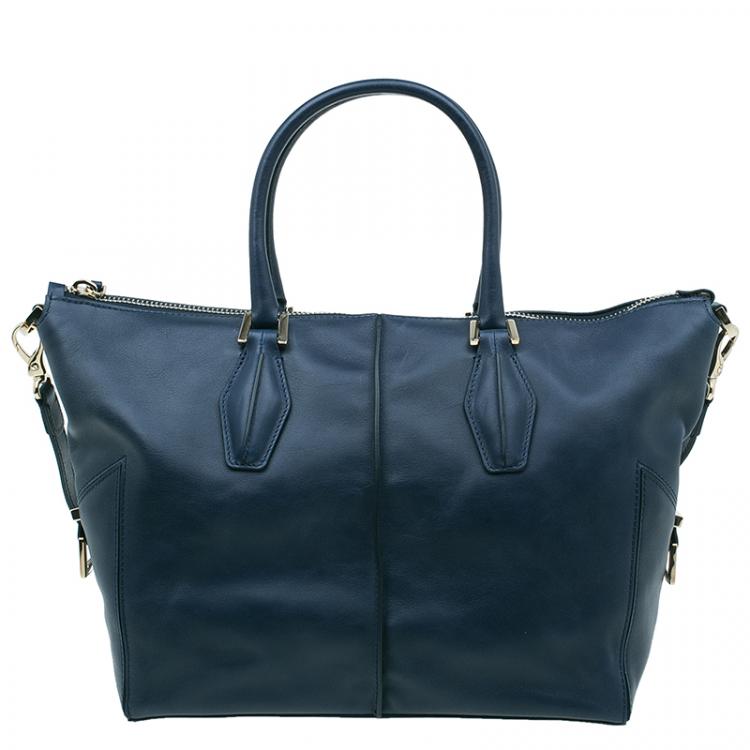 Pre Owned Tod's Dark Blue Leather Small CC Zip Tote Bag