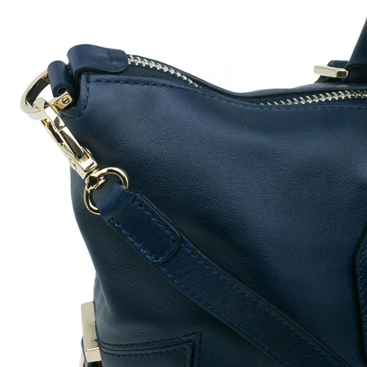 Pre Owned Tod's Dark Blue Leather Small CC Zip Tote Bag