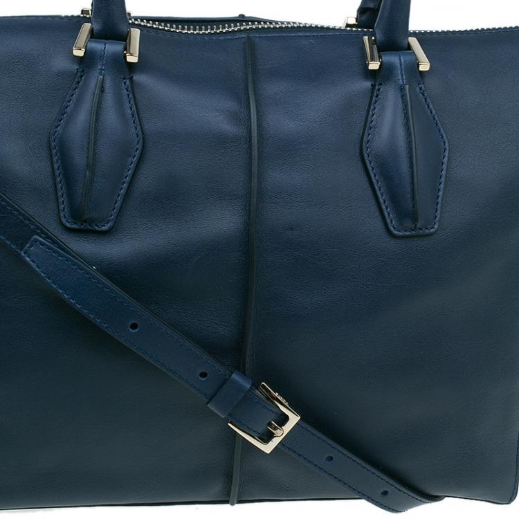 Pre Owned Tod's Dark Blue Leather Small CC Zip Tote Bag