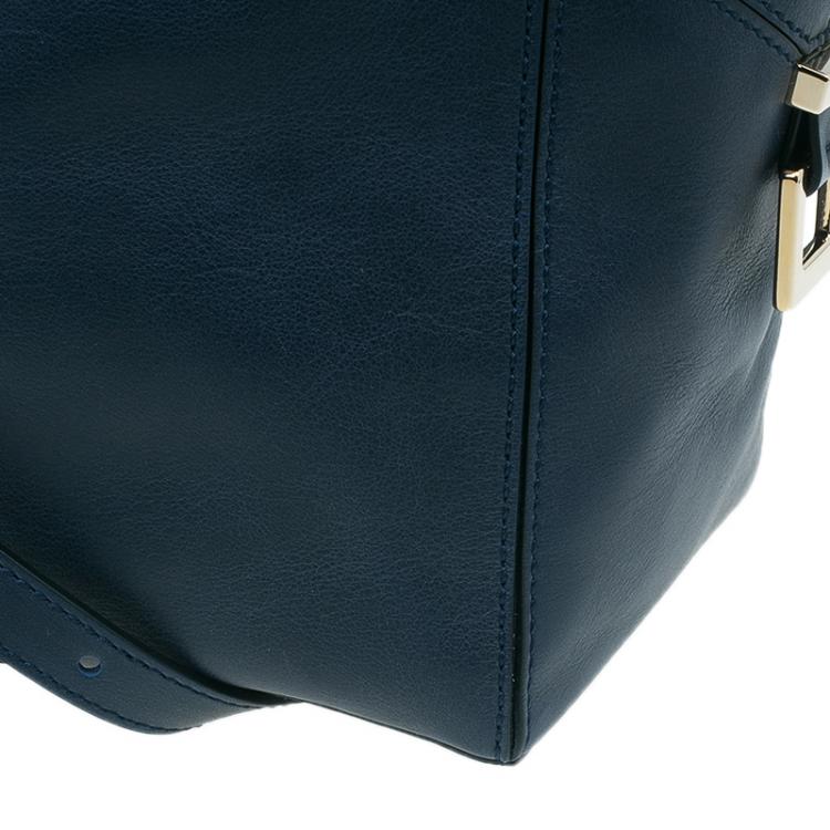 Pre Owned Tod's Dark Blue Leather Small CC Zip Tote Bag
