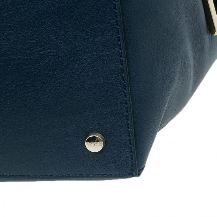 Pre Owned Tod's Dark Blue Leather Small CC Zip Tote Bag