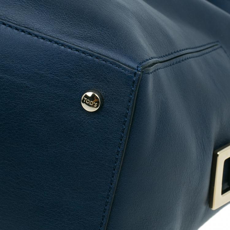 Pre Owned Tod's Dark Blue Leather Small CC Zip Tote Bag