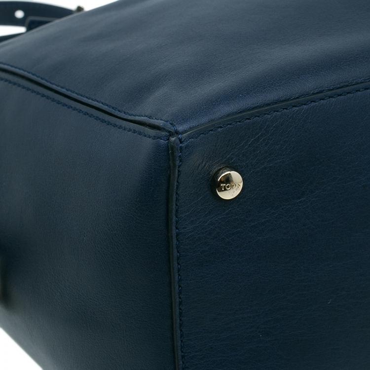 Pre Owned Tod's Dark Blue Leather Small CC Zip Tote Bag