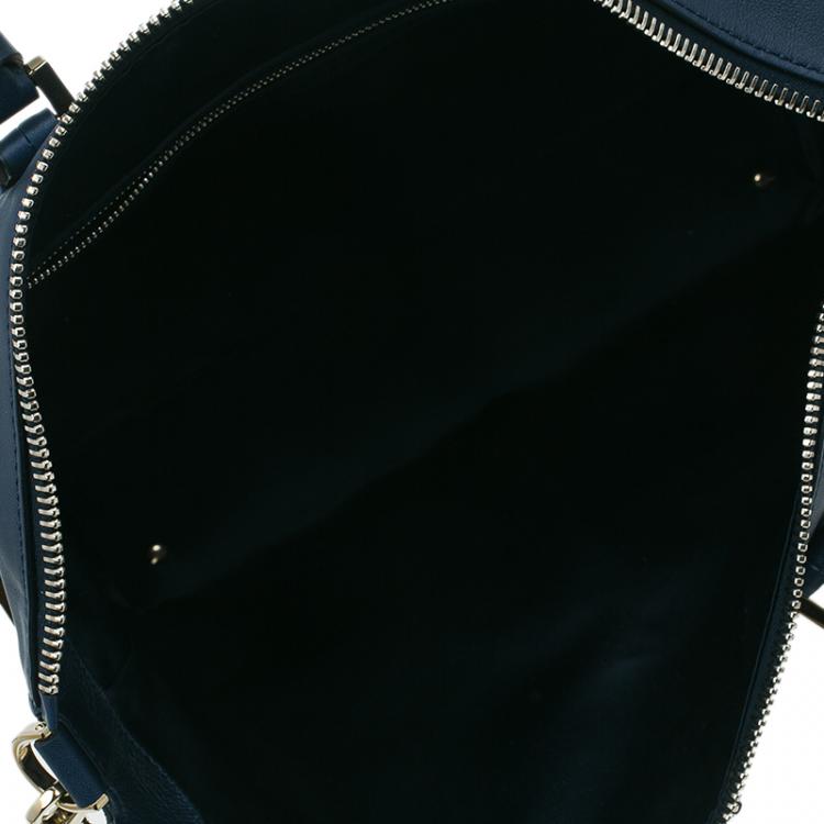 Pre Owned Tod's Dark Blue Leather Small CC Zip Tote Bag
