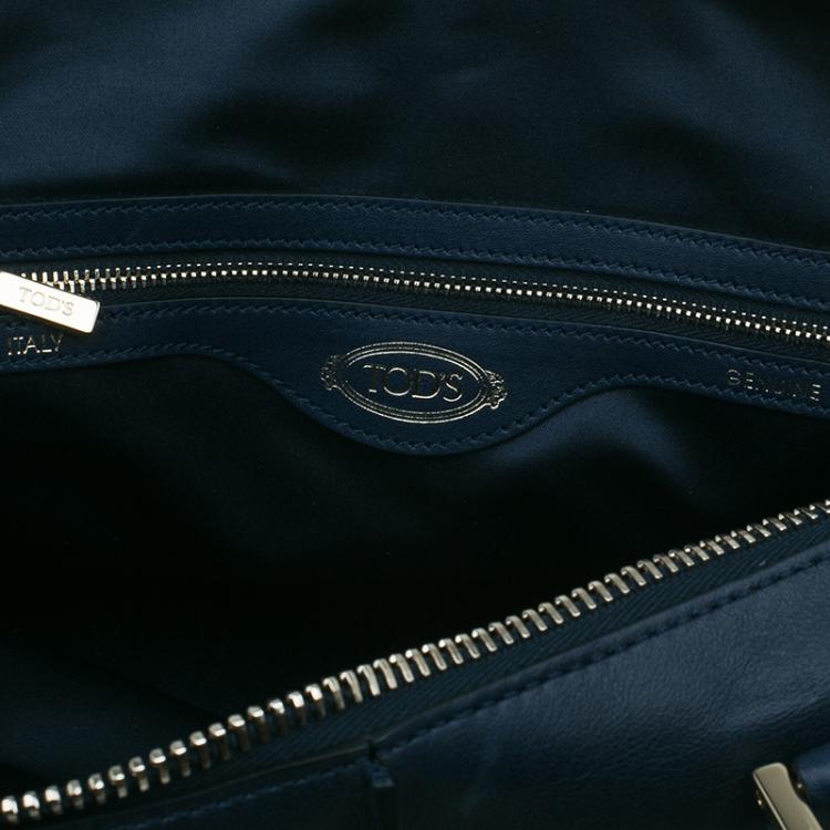 Pre Owned Tod's Dark Blue Leather Small CC Zip Tote Bag