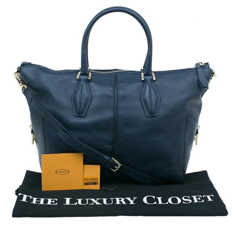 Pre Owned Tod's Dark Blue Leather Small CC Zip Tote Bag