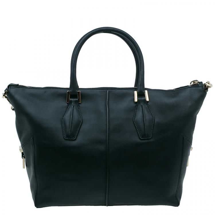 Pre Owned Tod's Black Leather Small CC Zip Tote Bag