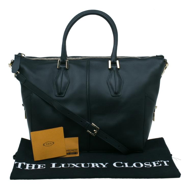 Pre Owned Tod's Black Leather Small CC Zip Tote Bag