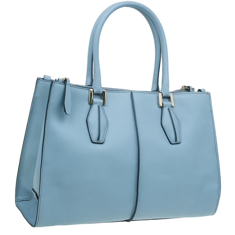 مملوكة مسبقًا Tod's Carolina Blue Leather Medium Double Zip Shopping Tote Bag