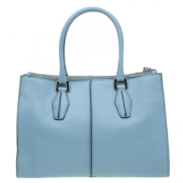 مملوكة مسبقًا Tod's Carolina Blue Leather Medium Double Zip Shopping Tote Bag