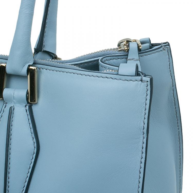 مملوكة مسبقًا Tod's Carolina Blue Leather Medium Double Zip Shopping Tote Bag
