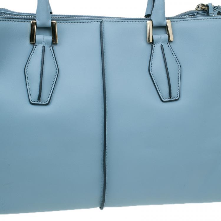 مملوكة مسبقًا Tod's Carolina Blue Leather Medium Double Zip Shopping Tote Bag