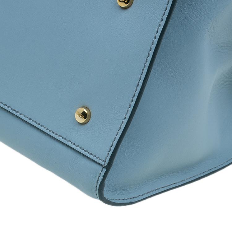 مملوكة مسبقًا Tod's Carolina Blue Leather Medium Double Zip Shopping Tote Bag