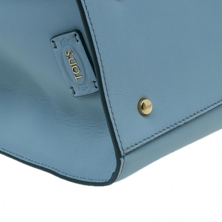 مملوكة مسبقًا Tod's Carolina Blue Leather Medium Double Zip Shopping Tote Bag