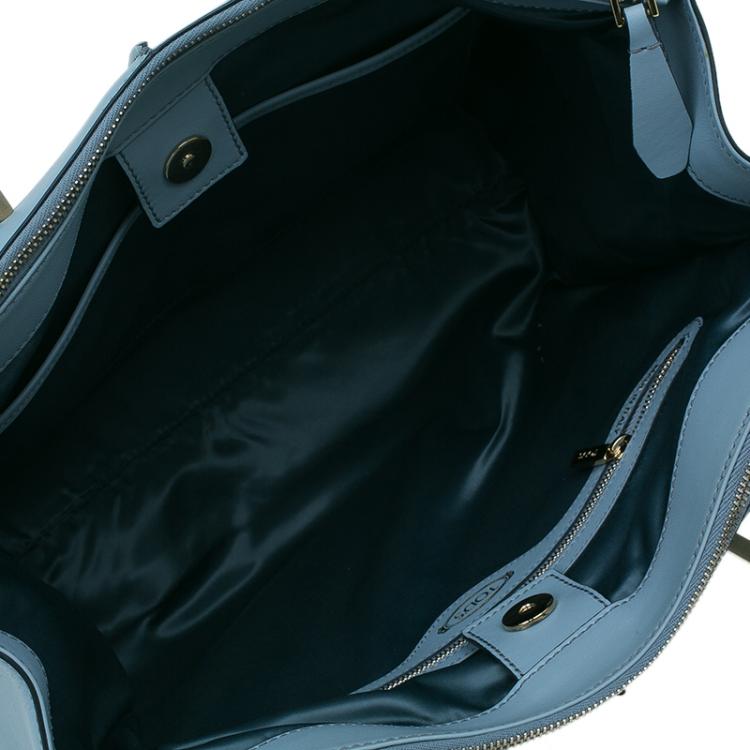 مملوكة مسبقًا Tod's Carolina Blue Leather Medium Double Zip Shopping Tote Bag