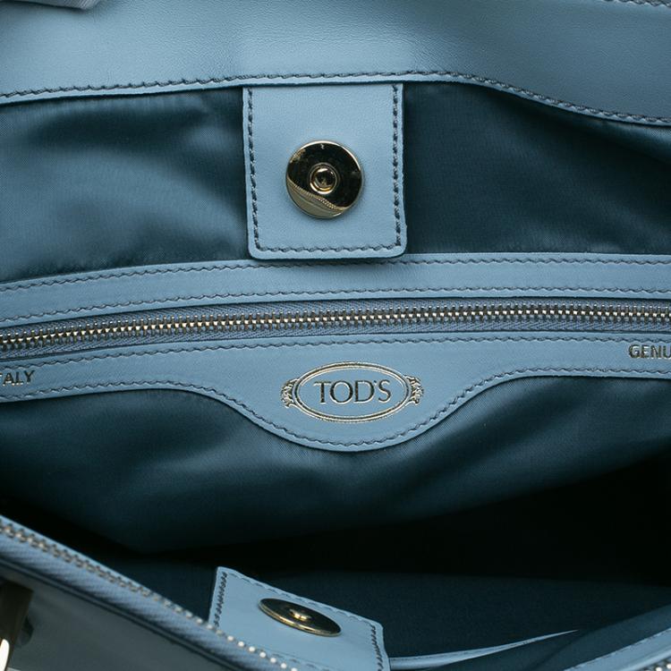 مملوكة مسبقًا Tod's Carolina Blue Leather Medium Double Zip Shopping Tote Bag