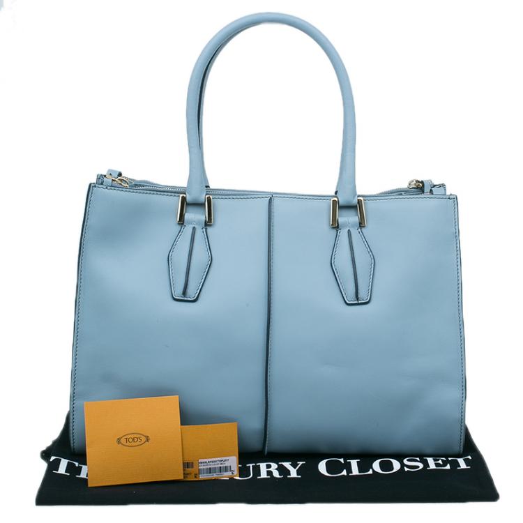 مملوكة مسبقًا Tod's Carolina Blue Leather Medium Double Zip Shopping Tote Bag