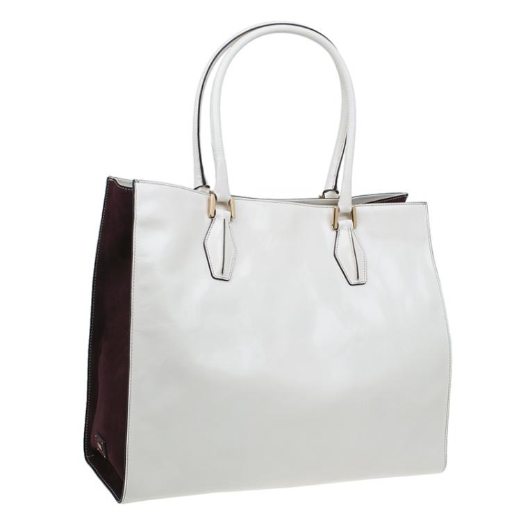 Pre Owned Tod's Cream/Burgundy Glazed Leather Grand Shopping Tote Bag