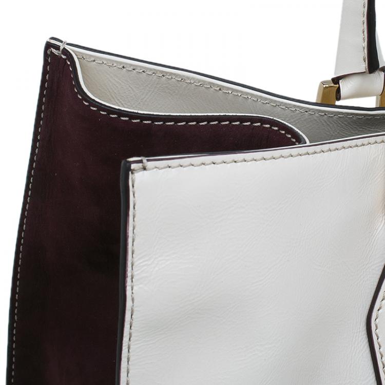 Pre Owned Tod's Cream/Burgundy Glazed Leather Grand Shopping Tote Bag