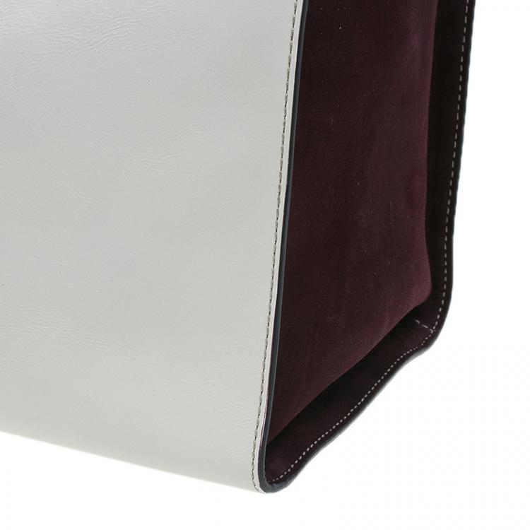 Pre Owned Tod's Cream/Burgundy Glazed Leather Grand Shopping Tote Bag